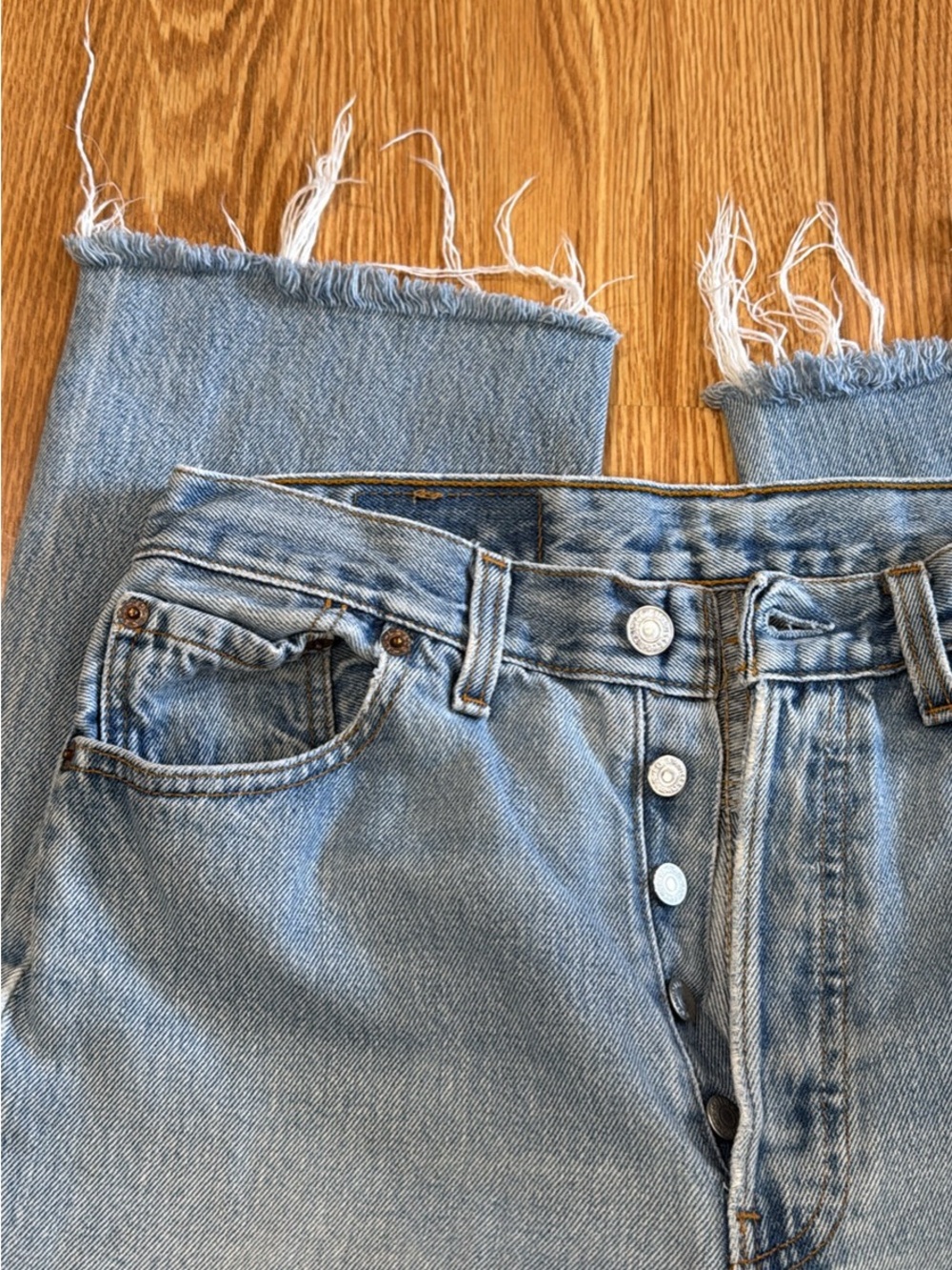 Levi's Light Blue Straight-Leg Jeans with Frayed Hem